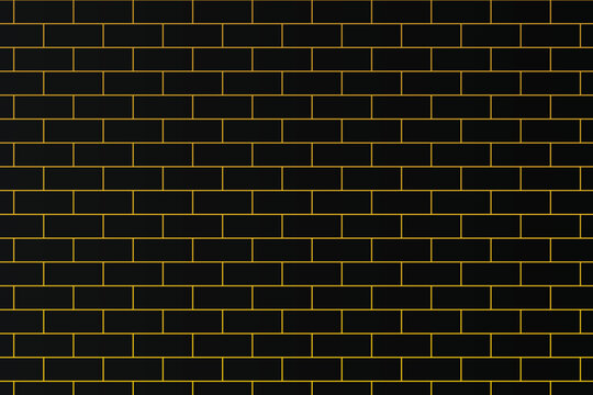 Seamless pattern of black brick wall with bright yellow grout lines