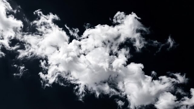 Isolated dynamic white cloud formation, resembling dense smoke, set against a deep dark sky for overlays
