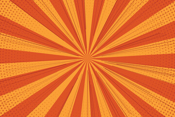 Fototapeta premium Vibrant orange and yellow comic book burst with halftone dots explosion radial lines