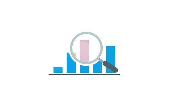 Animated Business and Finance Data Analysis Concept with Bar Chart and Search Magnifier