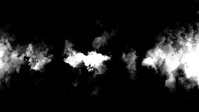 White smoke cloud on black background with drifting gray vapor, soft fog texture, and dramatic contrast. for transitions, reveal effects, cinematic titles, abstract overlays, and moody video scenes.