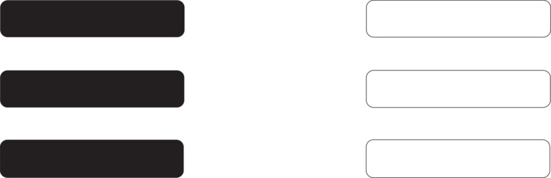 Hamburger menu icon, symbol of navigation, list of sections, interface settings and mobile app control, vector icon in two styles: glyph and outline.