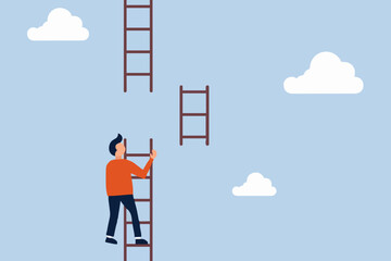 Business man climbing ladder to reach higher goal for professional growth success. © SHAILA