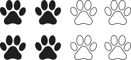 Animal paw print icon collection with solid and outline styles for pet and wildlife design projects © Miss