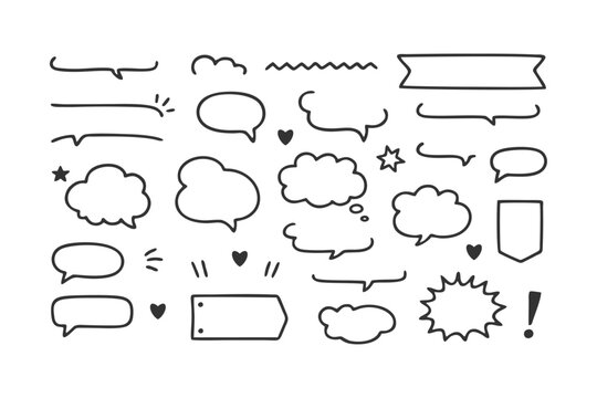 Collection of hand-drawn speech bubbles and text boxes, perfect for design and communication