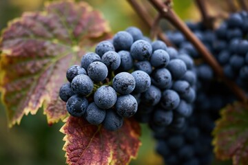 Naklejka premium Ripe red grapes hanging on vine in vineyard