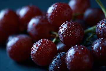 Naklejka premium Fresh red grapes with water drops macro