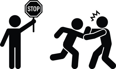 Fototapeta premium Person stopping aggressive fight with stop sign