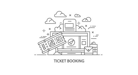 Fototapeta premium Online ticket booking illustration with computer and smartphone