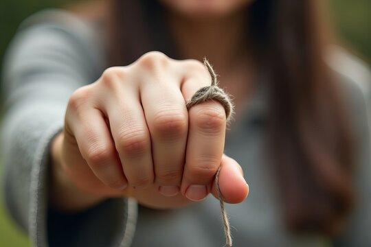 Close-up of Hand with String Tied Around Finger: A Symbol of Significance and Reminder