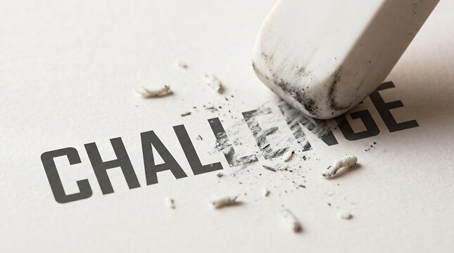 Eraser rubbing out the word challenge on white background
