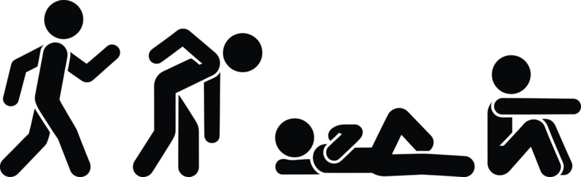 Flat icons showing different exercise and stretching poses