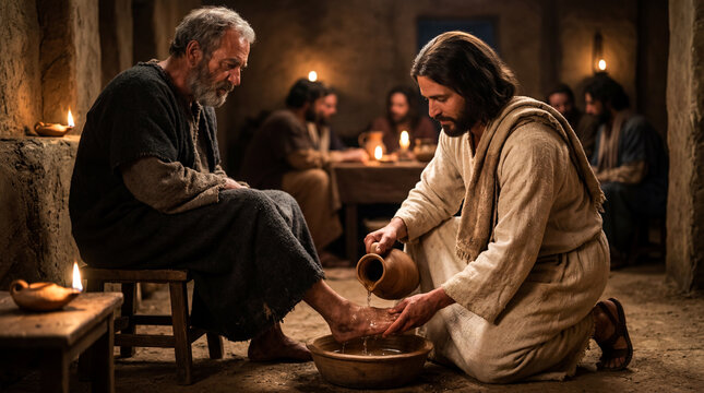 Jesus washing the feet of his disciples.