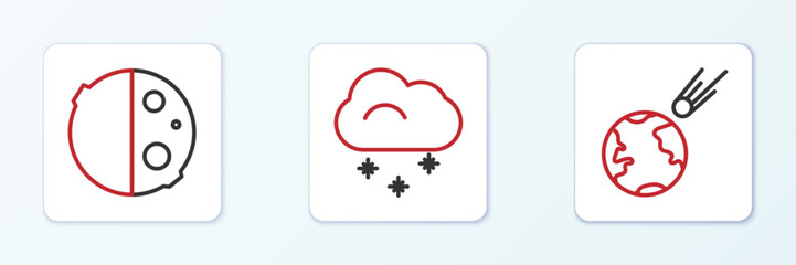 Set line Comet falling down fast, Eclipse of the sun and Cloud with snow icon. Vector © vector_v