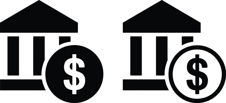 Bank building icons with dollar sign symbols side by side