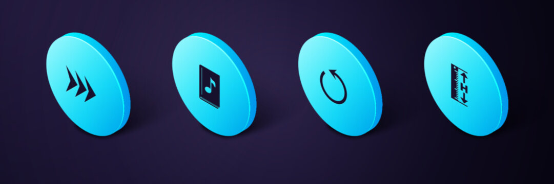 Set Isometric Measuring height and length, Refresh, Audio book and Arrow icon. Vector