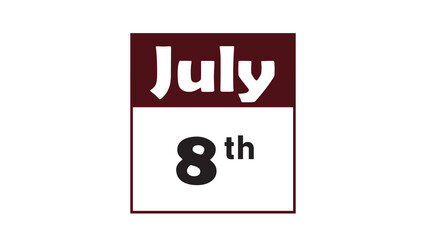 Obraz premium July 8th daily calendar icon vector illustration in minimalist style