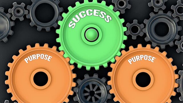 Purpose powers success. It's the driving force that turn Success into reality. Purpose sets success in motion. Engine gears metaphor. Made for humans by humans, no AI