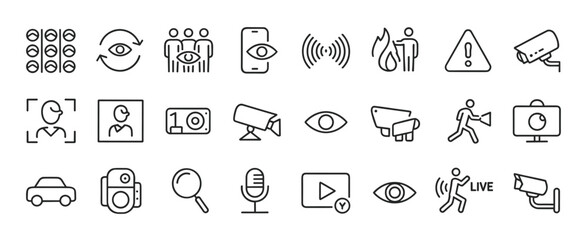 Naklejka premium Collection of security and surveillance including cameras eyes and people cctv