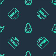 Set line Avocado fruit, Hola and Hot chili pepper pod on seamless pattern. Vector © vector_v
