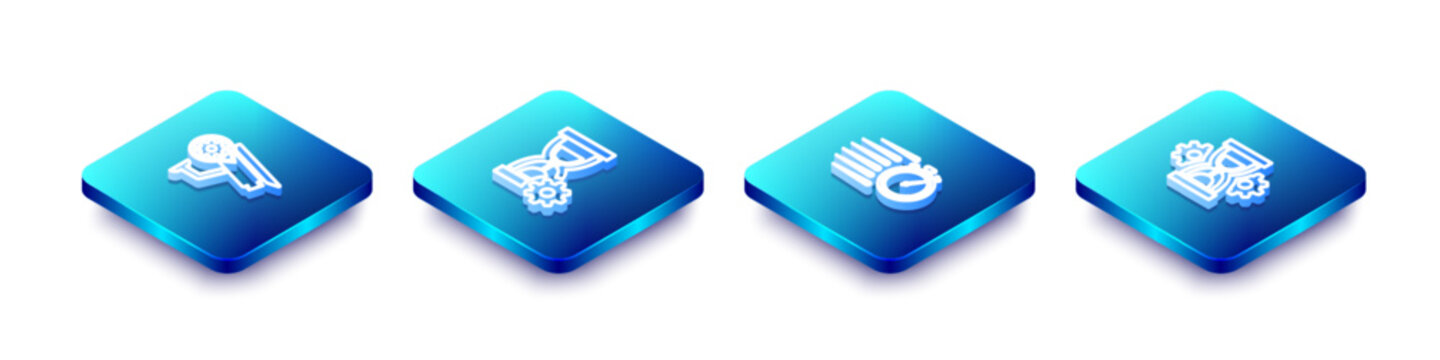 Set Isometric line Security camera setting, Hourglass, Stopwatch and icon. Vector