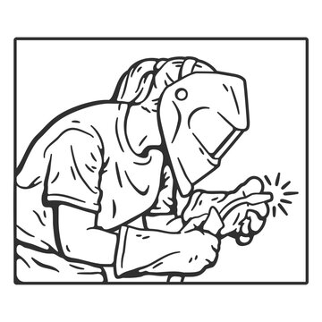 Drawing of a welder in a rectangle