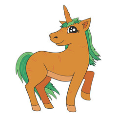 Cartoon unicorn with green mane standing © Vexels