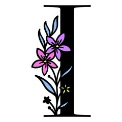 Fototapeta premium Purple flowers on the letter I