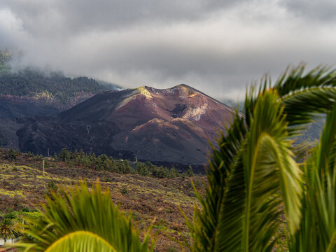 Tajogaite volcano crater on la palma island