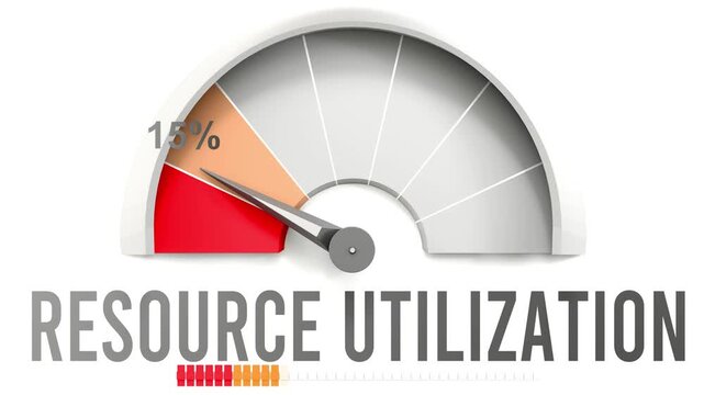 Resource utilization meter showing falling values of resource utilization. Diminishing to minimum, reaching zero, below the norm. Lack of resource utilization. No AI, made by humans for humans.
