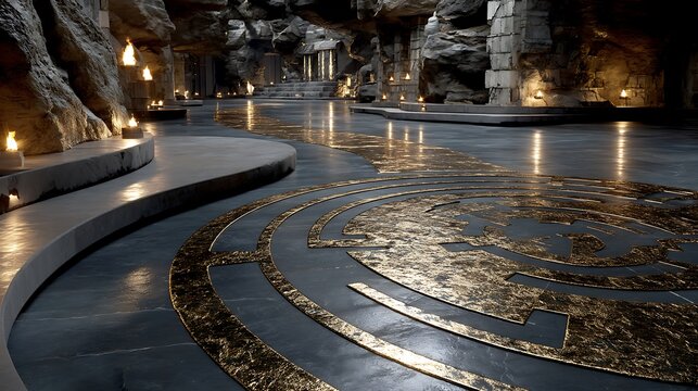 Epic Fantasy Labyrinth Floor With Torch Lighting high resolution picture
