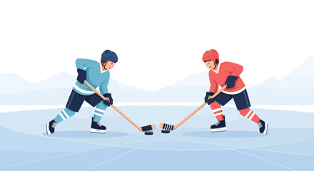 Fototapeta premium Two Hockey Players Fighting for Puck.