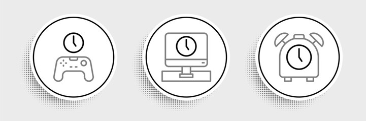 Set line Alarm clock, Gamepad of time and Monitor icon. Vector © Oksana