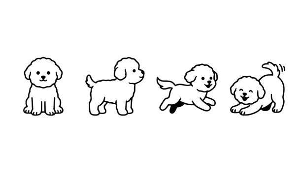 Minimal bichon frise puppy icon set cute dog poses simple vector illustration isolated on white background