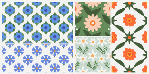 Obraz premium Floral pattern swatches four different retro flower designs