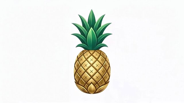 Artistic Golden Pineapple Illustration Isolated on White Background