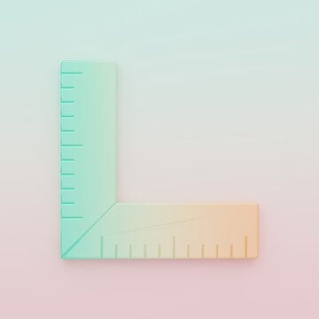 Green-orange Corner ruler icon isolated on color background. Setsquare, angle ruler, carpentry, measuring utensil, scale. Minimalism concept. 3D render illustration