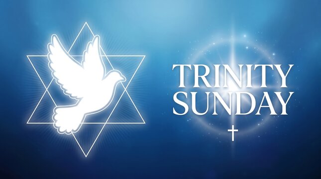 trinity sunday glowing dove symbol with star of david in celestial blue background