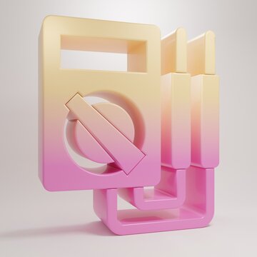 Yellow-pink Ampere meter, multimeter, voltmeter icon isolated on grey background. Instruments for measurement of electric current. Minimalism concept. 3D render illustration