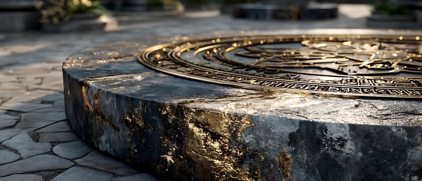 Golden engraved sundial on stone base high resolution picture