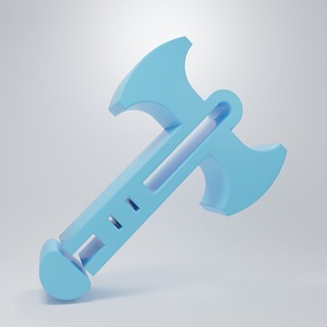 Blue War axe icon isolated on grey background. Battle axe, executioner axe. Medieval weapon. Minimalism concept. 3D render illustration