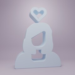 Grey Romantic girl icon isolated on purple background. Happy Valentines Day. Minimalism concept. 3D render illustration