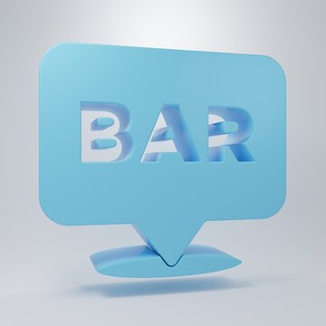 Blue Alcohol or beer bar location icon isolated on grey background. Symbol of drinking, pub, club, bar. Minimalism concept. 3D render illustration