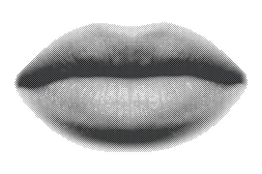 realistic human lips close-up minimalist vector illustration for beauty cosmetics makeup branding design with retro halftone dotted pattern