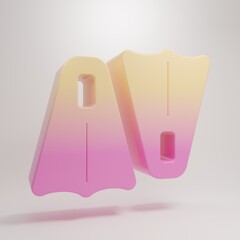 Yellow-pink Rubber flippers for swimming icon isolated on grey background. Diving equipment. Extreme sport. Sport equipment. Minimalism concept. 3D render illustration © Vadim