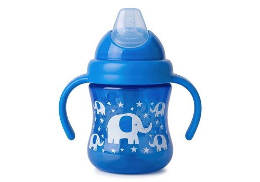 Colorful baby sippy cup with playful elephant design and star patterns