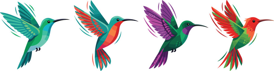 Obraz premium Hummingbird Collection with Colorful Plumage for Nature and Wildlife Illustrations