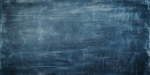 A dark blue grunge chalk board texture features a vintage weathered design with an old textured wall pattern and blank blackboard art for a dirty light gray backdrop © Julya