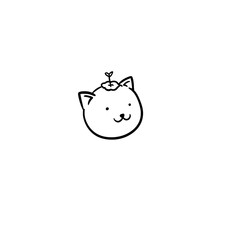 Hand Drawn Cute Cat Face with Plant Sprout Doodle © lucas