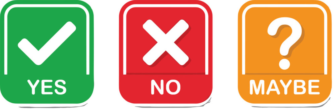 Yes No Maybe Decision Icons with Check Mark Cross and Question Symbol for User Interface, Survey, and Choice Design